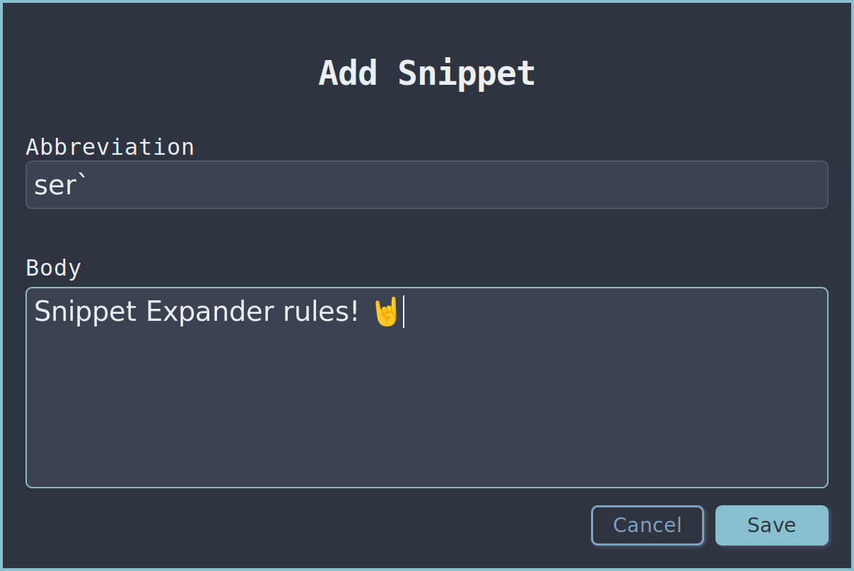 Screenshot of Snippet Expander's Add Snippet window